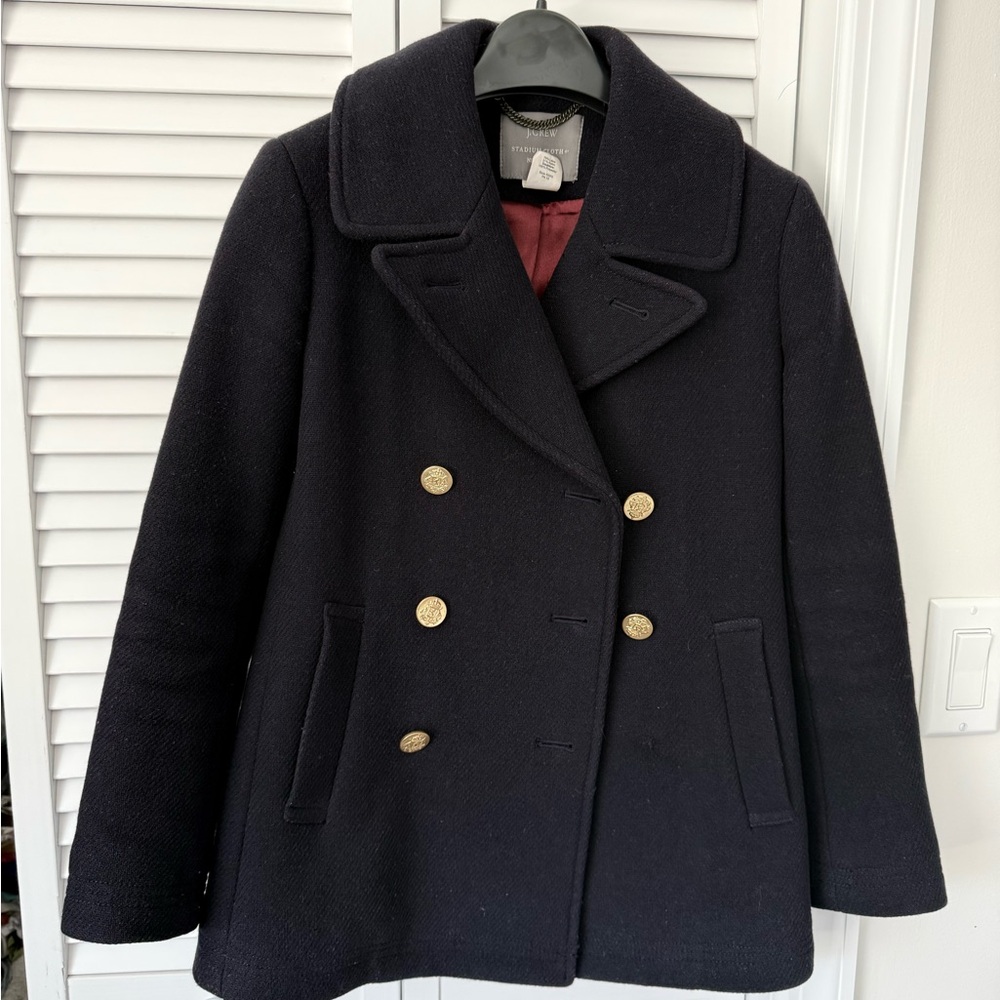 J. Crew Navy Double-Breasted Peacoat with Gold Buttons-0P